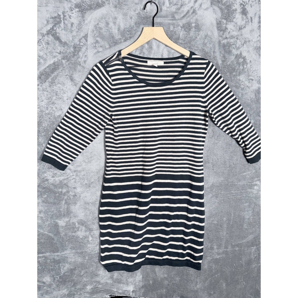 Banana Republic Womens S‎ Navy Black Striped Long Sleeve Cotton Dress